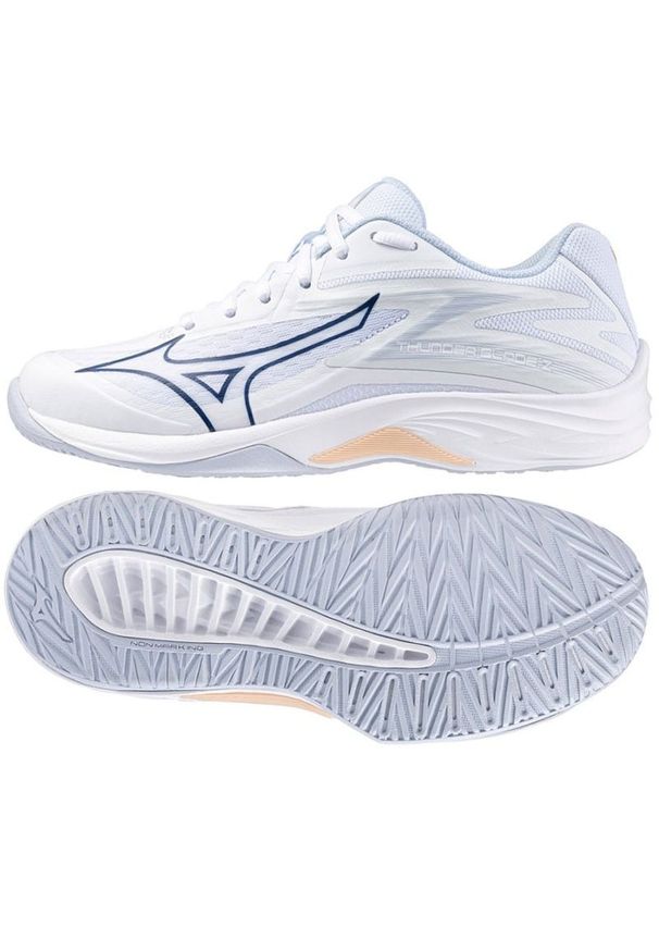 Buty do siatkówki Mizuno Thunder Blade Z V1GC237000 białe. Zapięcie: sznurówki. Kolor: biały. Materiał: guma, syntetyk. Sport: siatkówka