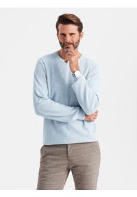 Ombre Clothing - Melanżowy sweter męski ze strukturalnej dzianiny – błękitny V2 OM-SWSW-0142 - XXL. Okazja: na co dzień. Kolor: niebieski. Materiał: dzianina. Wzór: melanż. Styl: casual