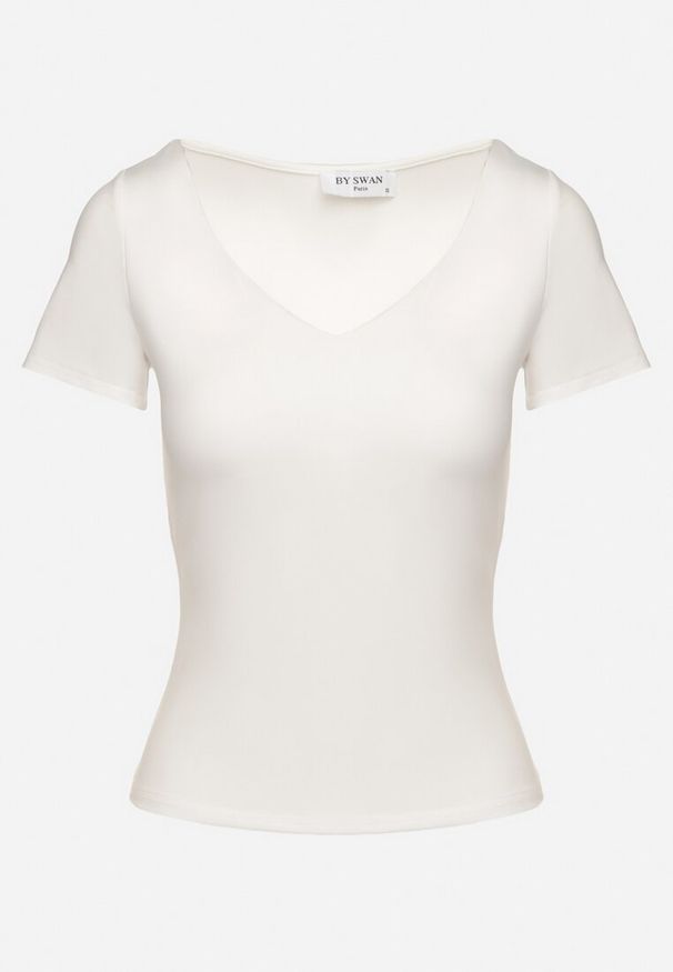 Born2be - Biały T-shirt z Wiskozą o Dopasowanym Kroju z Dekoltem w Serek Folarisse. Typ kołnierza: dekolt w serek. Kolor: biały. Materiał: wiskoza
