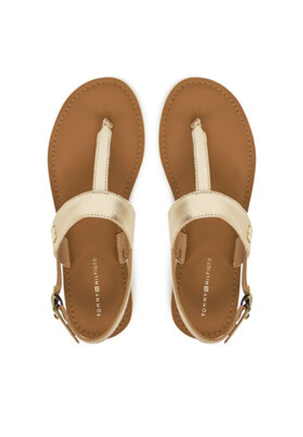 TOMMY HILFIGER - Tommy Hilfiger Sandały Metallic Leather Thong Sandal FW0FW08798 Złoty. Kolor: złoty. Materiał: skóra