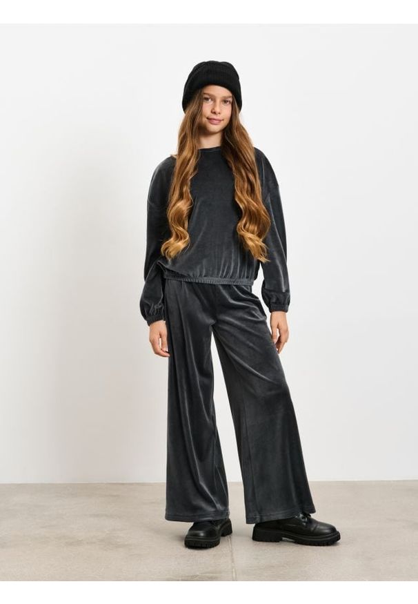 Sinsay - Welurowa bluza crewneck - szary. Kolor: szary. Materiał: welur