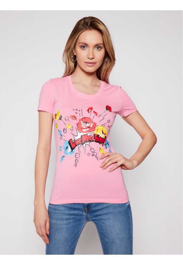 Love Moschino - LOVE MOSCHINO T-Shirt W4H1905E 1951 Różowy Slim Fit. Kolor: różowy