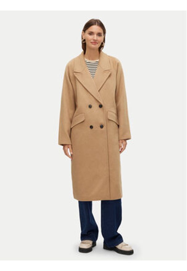 Vero Moda Płaszcz wełniany Harper 10320446 Beżowy Regular Fit. Kolor: beżowy. Materiał: syntetyk