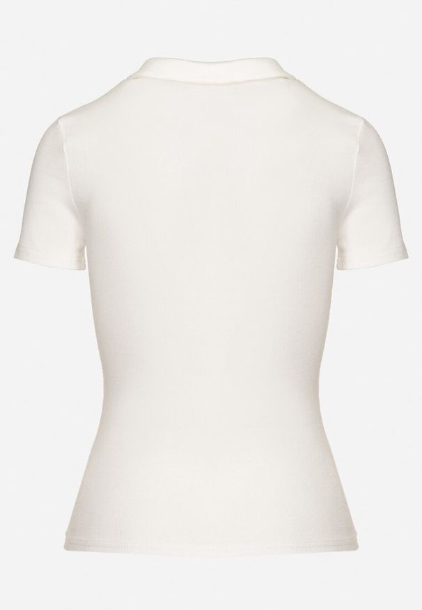 Born2be - Biały Bawełniany T-shirt Prążkowany Typu Polo z Guzikami Avelavia. Okazja: na co dzień. Typ kołnierza: polo. Kolor: biały. Materiał: bawełna, prążkowany. Styl: klasyczny, casual