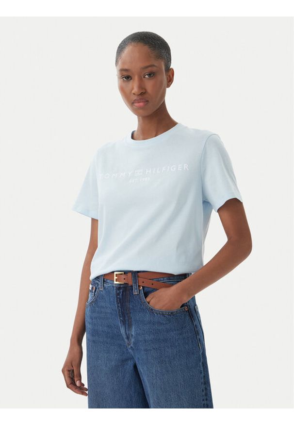 TOMMY HILFIGER - Tommy Hilfiger T-Shirt WW0WW40276 Niebieski jasny Regular Fit. Kolor: niebieski. Materiał: bawełna