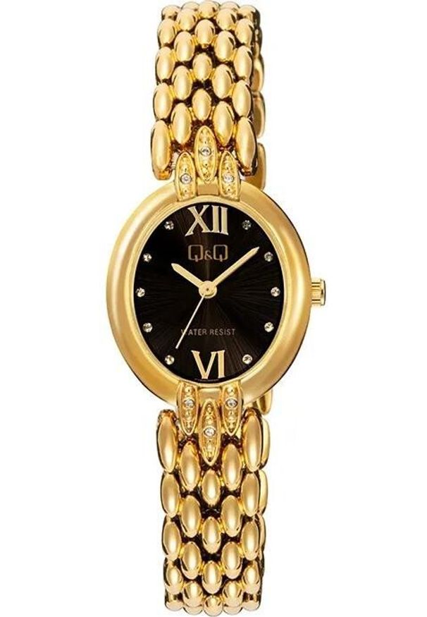 Zegarek damski QQ F16A-005P CYRKONIE złoty. Kolor: złoty