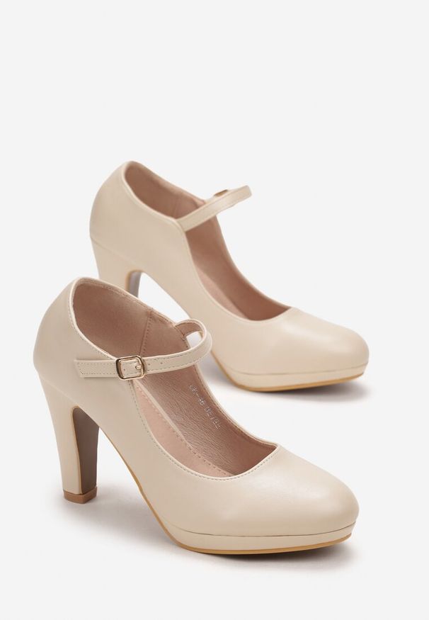 Renee - Beżowe Czółenka na Słupku z Zapięciem Remsane. Kolor: beżowy. Obcas: na słupku. Styl: elegancki