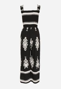 Born2be - Czarny Wiskozowy Kombinezon na Ramiączkach z Szeroką Nogawką Sonavirea. Okazja: na spacer, na co dzień. Kolor: czarny. Materiał: wiskoza. Długość rękawa: na ramiączkach. Długość: długie. Wzór: aplikacja. Styl: casual, klasyczny #6