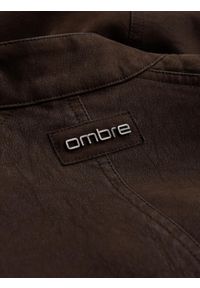 Ombre Clothing - Męska kurtka biker w stylu retro ze stójką – brązowa V1 - Rozmiar: L. Typ kołnierza: kołnierzyk stójkowy. Kolor: brązowy. Materiał: skóra, poliester, materiał. Styl: retro #14