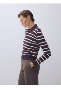 Reserved - Wełniany sweter polo - wielobarwny. Typ kołnierza: polo. Materiał: wełna