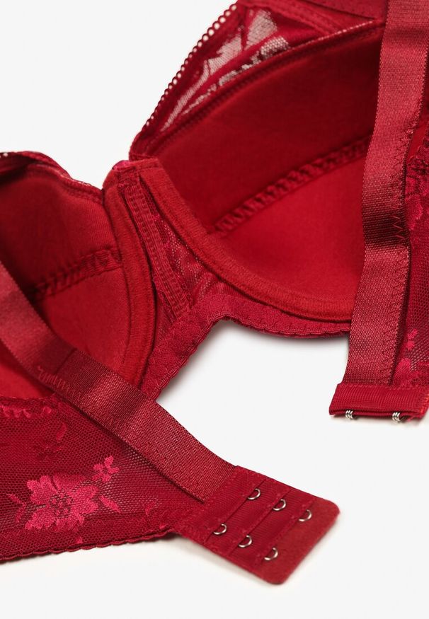 Renee - Bordowy Full Cup Biustonosz z Koronką Vikonie. Kolor: czerwony. Materiał: koronka. Wzór: koronka