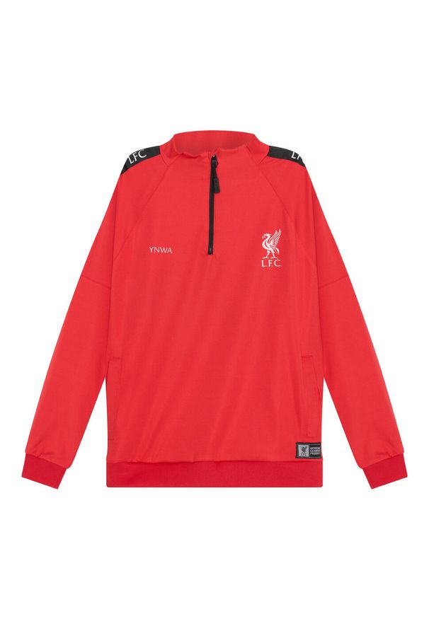 LIVERPOOL FC - Dres piłkarski dziecięcy Liverpool 22/23. Kolor: czerwony, wielokolorowy, czarny. Materiał: dresówka. Styl: sportowy