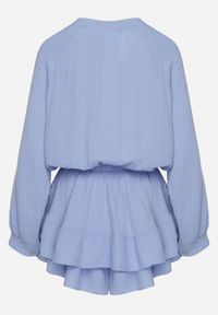 Born2be - Niebieski Wiązany Bawełniany Kombinezon Boho z Falbankami i Wiązaniem Lalelia. Kolor: niebieski. Materiał: bawełna. Sezon: lato. Styl: boho