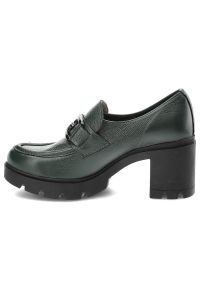 Oliwkowe Półbuty Lemar Damskie Wygodne Obuwie. Okazja: na co dzień. Zapięcie: klamry. Kolor: zielony. Materiał: skóra. Obcas: na obcasie. Styl: casual, elegancki. Wysokość obcasa: średni #5