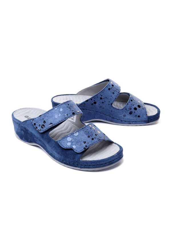 Dr. Brinkmann - DR. BRINKMANN 701586-5 navy, klapki profilaktyczne damskie. Kolor: niebieski. Materiał: skóra