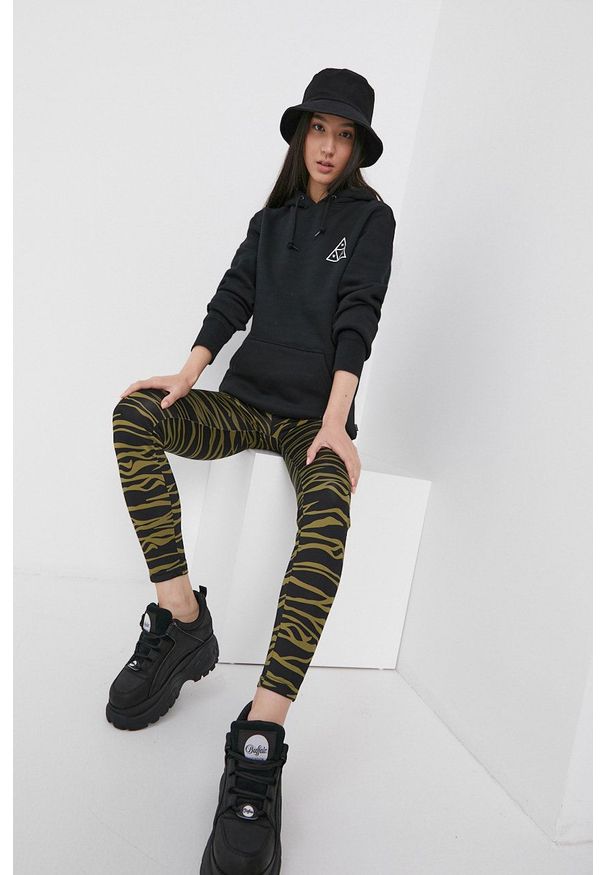 HUF Bluza kolor czarny z kapturem z nadrukiem. Okazja: na co dzień. Typ kołnierza: kaptur. Kolor: czarny. Materiał: dzianina. Wzór: nadruk. Styl: casual