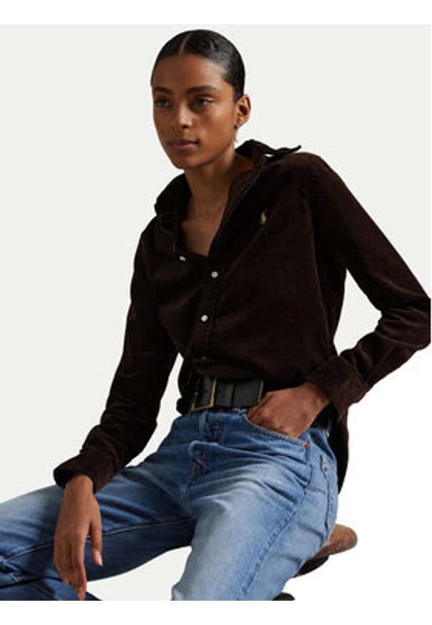 Polo Ralph Lauren Koszula 211971526002 Brązowy Slim Fit. Typ kołnierza: polo. Kolor: brązowy. Materiał: sztruks, bawełna