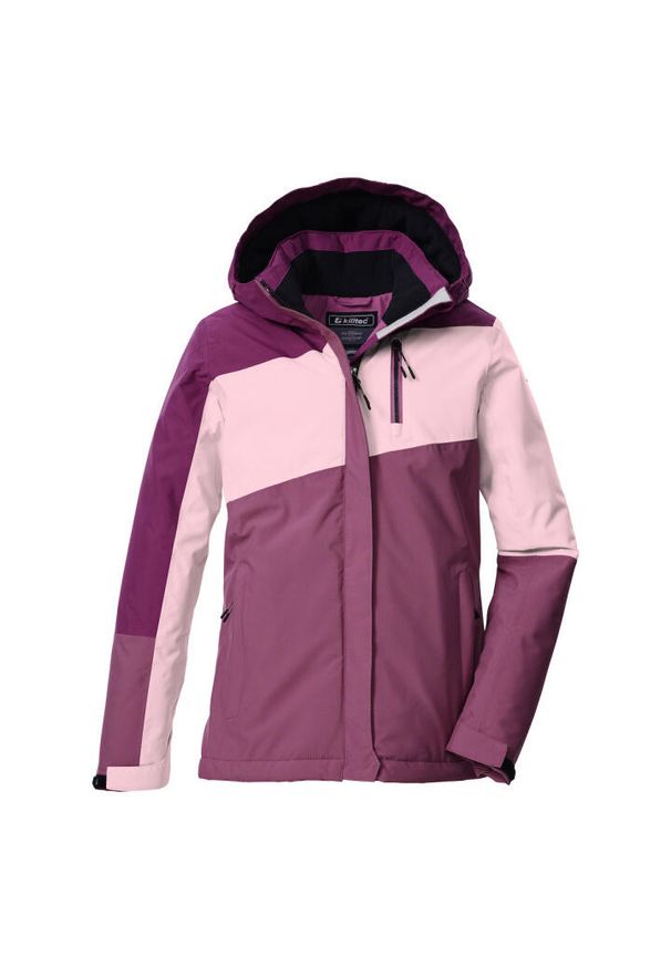 Kurtka narciarska z kapturem dla dziewczynki Killtec Kow 218. Typ kołnierza: kaptur. Kolor: czerwony, wielokolorowy, fioletowy. Sezon: zima. Sport: narciarstwo