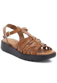 Skórzane sandały damskie na platformie brązowe El Pimpi 11982. Kolor: brązowy. Materiał: skóra. Obcas: na platformie. Styl: elegancki #1