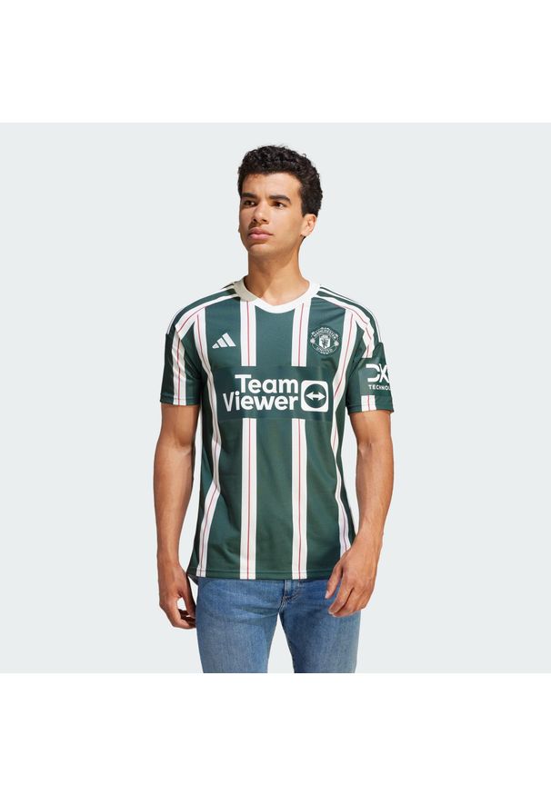 Adidas - Koszulka Manchester United 23/24 Away. Kolor: biały, czerwony, wielokolorowy, zielony. Materiał: materiał