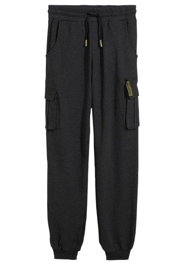 bonprix - Spodnie dresowe z kieszeniami cargo z miękkiej mieszanki bawełny. Kolor: szary. Materiał: bawełna, dresówka. Styl: sportowy