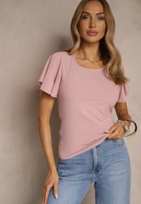 Renee - Różowa Bluzka z Rozkloszowanymi Rękawami Sunelva. Okazja: na co dzień. Kolor: różowy. Materiał: jeans. Styl: elegancki, casual