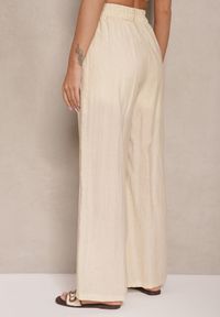 Renee - Jasnobeżowe Wiskozowe Spodnie Palazzo High Waist z Lnem Linaselia. Stan: podwyższony. Kolor: beżowy. Materiał: wiskoza, len. Sezon: lato #3