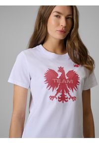 4f - 4F Koszulka kibica damska - biała XXL. Okazja: na co dzień. Kolor: biały. Materiał: bawełna, skóra, materiał. Długość: długie. Wzór: nadruk. Styl: casual, sportowy #2