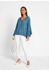 bonprix - Tunika shirtowa z koronką. Kolor: niebieski. Materiał: koronka. Wzór: koronka