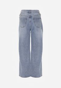 Renee - Niebieskie Jeansy Szerokie z Bawełny High Waist Ozdobione Perełkami i Wycięciami Nenelsea. Okazja: na co dzień. Stan: podwyższony. Kolor: niebieski. Wzór: aplikacja. Styl: casual #7