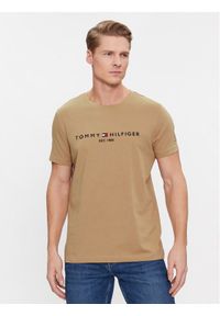 TOMMY HILFIGER - Tommy Hilfiger T-Shirt Logo MW0MW11797 Beżowy Slim Fit. Kolor: beżowy. Materiał: bawełna #1