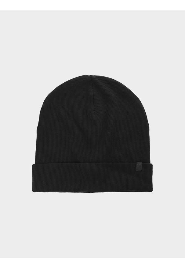 4f - Czapka beanie dziecięca - czarna. Kolor: czarny. Materiał: dzianina, bawełna, materiał. Sezon: wiosna. Styl: sportowy, casual, klasyczny