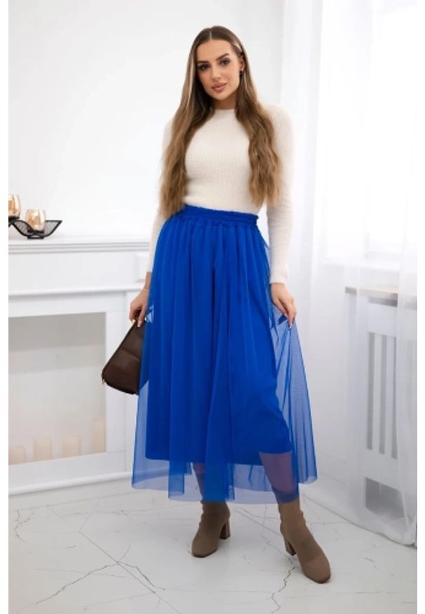 Kesi Włoski - Spódnica tiulowa chabrowa. Kolor: niebieski. Materiał: tiul. Styl: elegancki