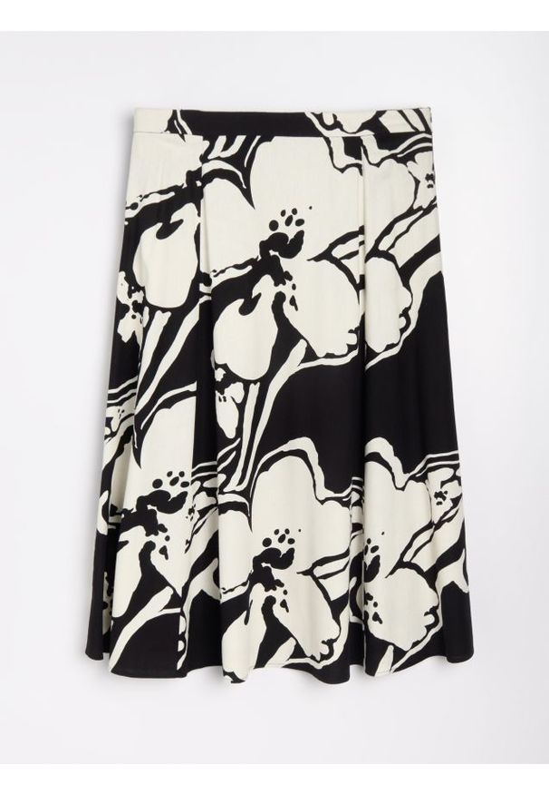 Sinsay - Rozkloszowana spódnica midi w kwiaty z wiskozą i domieszką lnu - wielobarwny. Materiał: wiskoza, len. Wzór: kwiaty