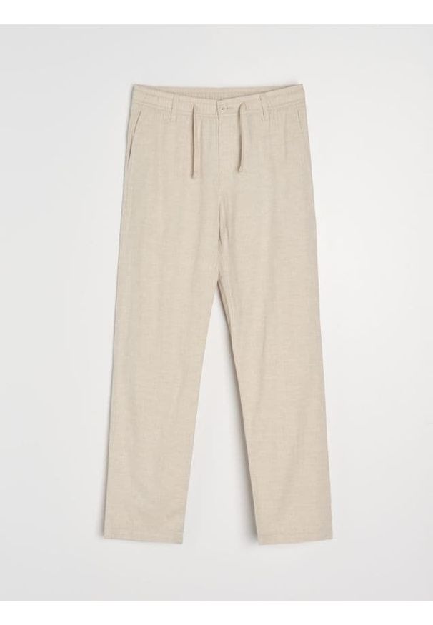 Sinsay - Spodnie straight leg z domieszką lnu - beżowy. Kolor: beżowy. Materiał: len