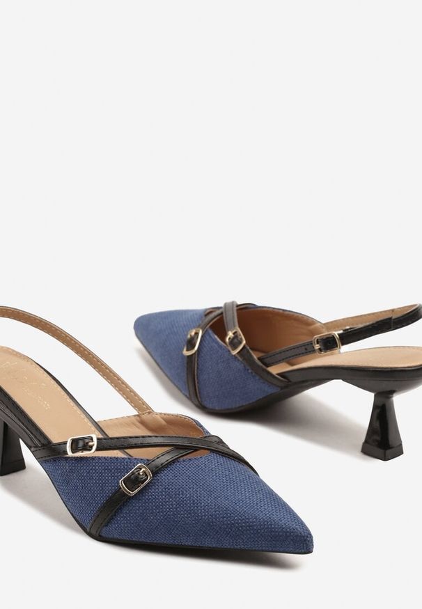 Born2be - Niebiesko-Czarne Sandały Czółenka Slingback na Obcasie Kaczuszka z Paskami z Klamerkami Arivella. Okazja: na spotkanie biznesowe, do pracy, na co dzień. Zapięcie: pasek. Kolor: niebieski. Obcas: na obcasie. Styl: klasyczny, biznesowy, casual, elegancki. Wysokość obcasa: średni