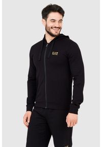 EA7 Emporio Armani - EA7 Męska czarna bluza z kapturem i złotym logo, Rozmiar M. Typ kołnierza: kaptur. Kolor: czarny #9