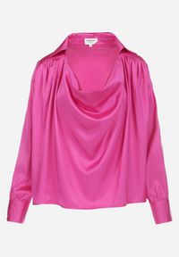 Born2be - Fuksjowa Bluzka z Lejącym Dekoltem Somara. Kolor: różowy. Materiał: satyna, tkanina. Długość: długie. Styl: elegancki #6