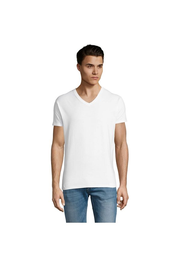 SOL'S - Męska Koszulka Imperial Z Dekoltem W Szpic. Kolor: biały. Sport: turystyka piesza