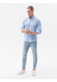 Ombre Clothing - Koszula męska z długim rękawem - błękitna K608 - XXL. Okazja: do pracy, na spotkanie biznesowe, na co dzień. Kolor: niebieski. Materiał: bawełna, elastan. Długość rękawa: długi rękaw. Długość: długie. Wzór: kwiaty. Styl: klasyczny, casual, biznesowy #3