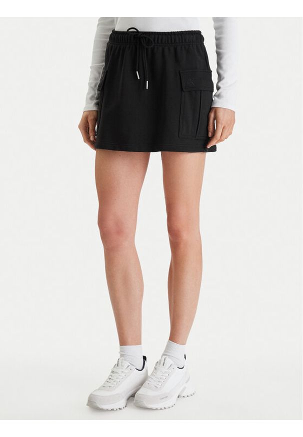 Calvin Klein Jeans Spódnica mini Monogram LV047B268G Czarny Regular Fit. Kolor: czarny. Materiał: bawełna