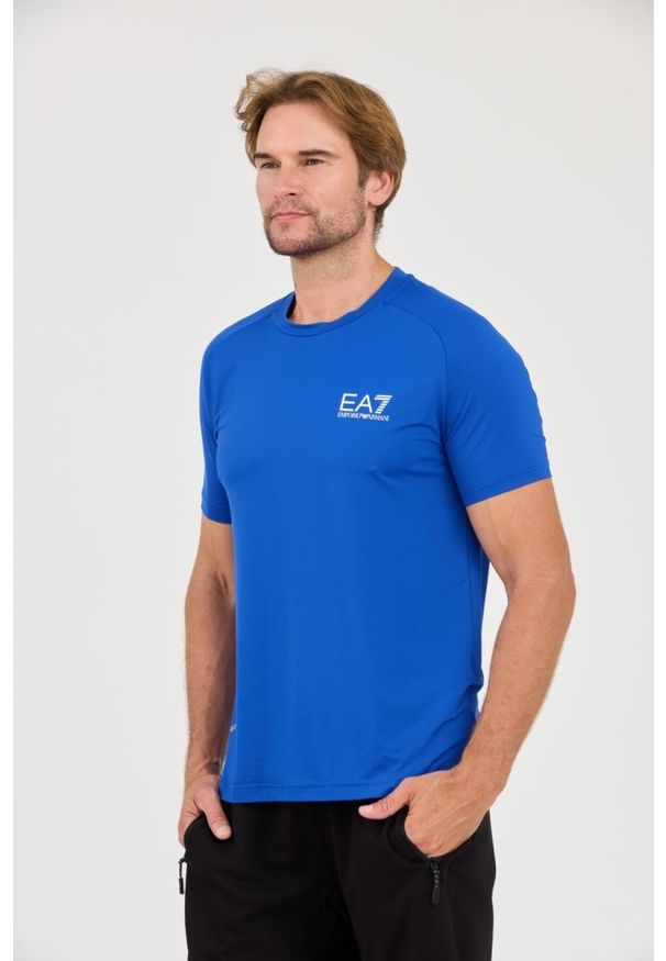 EA7 Emporio Armani - EA7 Niebieski męski t-shirt Ventus 7, Rozmiar L. Kolor: niebieski