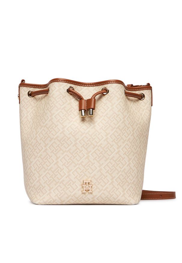 TOMMY HILFIGER - Tommy Hilfiger Torebka Th Monoplay Bucket Le AW0AW18847 Beżowy. Kolor: beżowy. Materiał: skórzane