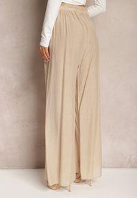 Renee - Beżowe Wiskozowe Spodnie Szerokie z Gumką i Sznurkiem w Pasie Tarallia. Okazja: na co dzień. Kolor: beżowy. Materiał: wiskoza. Styl: elegancki, casual #3