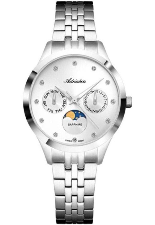 Zegarek damski Adriatica A3802.5113QF CYRKONIE srebrny. Kolor: srebrny