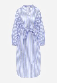 Renee - Niebieska Bawełniana Sukienka o Pudełkowym Kroju z Haftem i Wiązanym Paskiem Guineney. Okazja: na co dzień. Kolor: niebieski. Materiał: bawełna. Wzór: haft. Typ sukienki: proste. Styl: casual, klasyczny #8