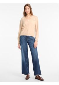 Guess Jeans Sweter 168521 Beżowy Classic Fit. Kolor: beżowy. Materiał: syntetyk