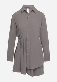 Born2be - Szara Asymetryczna Sukienka o Koszulowym Kroju z Gumką w Talii Elodina. Kolor: szary. Długość rękawa: długi rękaw. Typ sukienki: koszulowe, asymetryczne. Styl: elegancki, sportowy #4