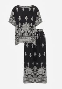 Born2be - Czarny Komplet Wiskozowy Szerokie Spodnie i Luźna Bluzka z Nadrukiem Paisley Thela. Kolekcja: plus size. Kolor: czarny. Materiał: wiskoza. Wzór: nadruk, paisley #7