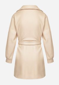 Born2be - Beżowy Płaszcz z Wiązanym Paskiem i Bufiastym Rękawem Imgrucu. Typ kołnierza: kołnierzyk stójkowy. Kolor: beżowy. Materiał: tkanina, jeans. Długość: długie. Sezon: wiosna, jesień #4